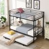 Over Twin Bunk Bed Frame with Trundle,Metal Bunkbed with Sturdy Guard Rail and 2 sideLadders for Kids/Adults,Can be Divided Into Two Beds