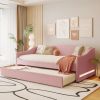 Teddy Fleece Twin Size Upholstered Daybed with Light and Trundle, Pink