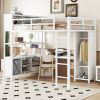 Metal Loft Bed with Wardrobe And L-shaped Desk, Full Size Loft Bed with Storage Cubes and Shelves, Heavy Duty Loft Bed for Kids Teens Adults