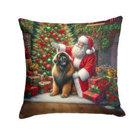 Leonberger and Santa Claus Throw Pillow Machine Washable, Indoor Outdoor Decorative Pillow for Couch, Bed or Patio, 14Hx14W