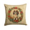 English Toy Spaniel Christmas Flowers Throw Pillow Machine Washable, Indoor Outdoor Decorative Pillow for Couch, Bed or Patio, 14Hx14W