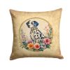 Dalmatian and Flowers Throw Pillow Machine Washable, Indoor Outdoor Decorative Pillow for Couch, Bed or Patio, 14Hx14W