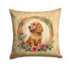 English Cocker Spaniel and Flowers Throw Pillow Machine Washable, Indoor Outdoor Decorative Pillow for Couch, Bed or Patio, 14Hx14W