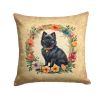 German Spitz and Flowers Throw Pillow Machine Washable, Indoor Outdoor Decorative Pillow for Couch, Bed or Patio, 14Hx14W