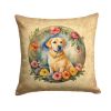 Yellow Labrador Retriever and Flowers Throw Pillow Machine Washable, Indoor Outdoor Decorative Pillow for Couch, Bed or Patio, 14Hx14W