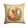 Golden Retriever and Flowers Throw Pillow Machine Washable, Indoor Outdoor Decorative Pillow for Couch, Bed or Patio, 14Hx14W