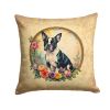 Boston Terrier and Flowers Throw Pillow Machine Washable, Indoor Outdoor Decorative Pillow for Couch, Bed or Patio, 14Hx14W