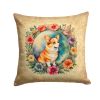 Corgi and Flowers Throw Pillow Machine Washable, Indoor Outdoor Decorative Pillow for Couch, Bed or Patio, 14Hx14W