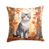 American Wirehair Cat in Fall Leaves Throw Pillow Machine Washable, Indoor Outdoor Decorative Pillow for Couch, Bed or Patio, 14Hx14W