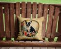 Boston Terrier and Flowers Throw Pillow Machine Washable, Indoor Outdoor Decorative Pillow for Couch, Bed or Patio, 14Hx14W