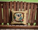 Great Pyrenees and Flowers Throw Pillow Machine Washable, Indoor Outdoor Decorative Pillow for Couch, Bed or Patio, 14Hx14W