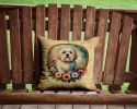 Coton De Tulear and Flowers Throw Pillow Machine Washable, Indoor Outdoor Decorative Pillow for Couch, Bed or Patio, 14Hx14W