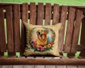 Golden Retriever and Flowers Throw Pillow Machine Washable, Indoor Outdoor Decorative Pillow for Couch, Bed or Patio, 14Hx14W