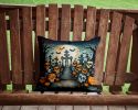 Calaveras Sugar Skulls Spooky Halloween Throw Pillow Machine Washable, Indoor Outdoor Decorative Pillow for Couch, Bed or Patio, 14Hx14W