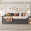 Teddy Fleece Full Size Upholstered Daybed with Light and Trundle, Gray