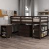 Low Study Twin Loft Bed with Cabinet and Rolling Portable Desk - Espresso (OLD SKU :LP000113AAP)