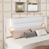 3-Pieces Bedroom Sets Queen Size Upholstered Bed with LED Lights, Nightstands and Dresser with Metal Handles and Sparkling Shiny Decoration