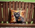 Lykoi Cat in Fall Leaves Throw Pillow Machine Washable, Indoor Outdoor Decorative Pillow for Couch, Bed or Patio, 14Hx14W