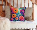 Colorful Dahlias Throw Pillow Machine Washable, Indoor Outdoor Decorative Pillow for Couch, Bed or Patio, 14Hx14W