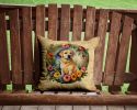 Yellow Labrador Retriever and Flowers Throw Pillow Machine Washable, Indoor Outdoor Decorative Pillow for Couch, Bed or Patio, 14Hx14W