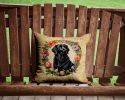 Flat-Coated Retriever and Flowers Throw Pillow Machine Washable, Indoor Outdoor Decorative Pillow for Couch, Bed or Patio, 14Hx14W