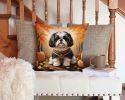 Shih Tzu Fall Throw Pillow Machine Washable, Indoor Outdoor Decorative Pillow for Couch, Bed or Patio, 14Hx14W