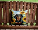 Dachshund in Sunflowers Throw Pillow Machine Washable, Indoor Outdoor Decorative Pillow for Couch, Bed or Patio, 14Hx14W