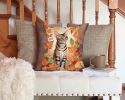 Ocicat Cat in Fall Leaves Throw Pillow Machine Washable, Indoor Outdoor Decorative Pillow for Couch, Bed or Patio, 14Hx14W