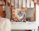 Australian Mist Cat in Fall Leaves Throw Pillow Machine Washable, Indoor Outdoor Decorative Pillow for Couch, Bed or Patio, 14Hx14W