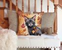 Lykoi Cat in Fall Leaves Throw Pillow Machine Washable, Indoor Outdoor Decorative Pillow for Couch, Bed or Patio, 14Hx14W