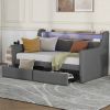 Twin Size Daybed with Storage Drawers, Upholstered Daybed with Charging Station and LED Lights, Gray(Old Item W1580S00023)