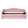 Teddy Fleece Twin Size Upholstered Daybed with Light and Trundle, Pink