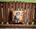 American Wirehair Cat in Fall Leaves Throw Pillow Machine Washable, Indoor Outdoor Decorative Pillow for Couch, Bed or Patio, 14Hx14W