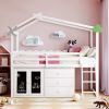 Twin Size House Bed With Cabinet and Drawers, White