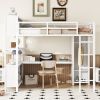 Metal Loft Bed with Wardrobe And L-shaped Desk, Full Size Loft Bed with Storage Cubes and Shelves, Heavy Duty Loft Bed for Kids Teens Adults