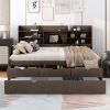 Full Size Wooden Captain Bed with Built-in Bookshelves,Three Storage Drawers and Trundle,Antique Grey