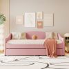 Teddy Fleece Twin Size Upholstered Daybed with Light and Trundle, Pink