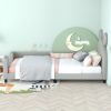 Twin Size Upholstered Daybed with Carton Ears Shaped Headboard, Grey