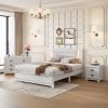 3-Pieces Bedroom Sets Queen Size Upholstered Bed with LED Lights, Nightstands and Dresser with Metal Handles and Sparkling Shiny Decoration