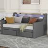 Twin Size Daybed with Storage Drawers, Upholstered Daybed with Charging Station and LED Lights, Gray(Old Item W1580S00023)