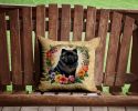 Black Chow Chow and Flowers Throw Pillow Machine Washable, Indoor Outdoor Decorative Pillow for Couch, Bed or Patio, 14Hx14W