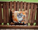 Australian Mist Cat in Fall Leaves Throw Pillow Machine Washable, Indoor Outdoor Decorative Pillow for Couch, Bed or Patio, 14Hx14W