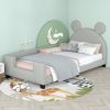 Twin Size Upholstered Daybed with Carton Ears Shaped Headboard, Grey