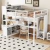 Metal Loft Bed with Wardrobe And L-shaped Desk, Full Size Loft Bed with Storage Cubes and Shelves, Heavy Duty Loft Bed for Kids Teens Adults