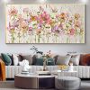 Handmade Abstract Blossom Pink Flower Oil Painting on Canvas;  Large Original Modern Textured Floral Scenery Painting Boho Wall Art Living Room Home D