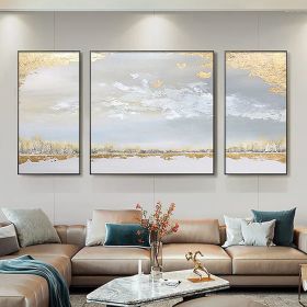 Hand Painted Abstract Gold Foil Art Wall Picture Handmade Golden Sky Landscape Canvas Oil Painting For Living Room Home Decor Living Room hallway bedr (size: 40X80cmX2P+80X80cm)