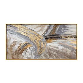 Hand Painted Thick Textured Abstract Grey Color and Gold Foil Oil Painting on Canvas Oil Modern Painting Fine Art Picture No Frame (size: 80x160cm)