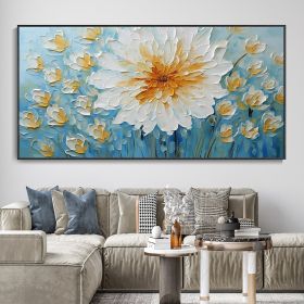 Hand Painted Oil Painting Canvas White Flower Texture Art Blossoming Home Wall Decor Art Landscape Wall Art Living Room decor Fine Art Oil Painting (style: 01, size: 50X100cm)