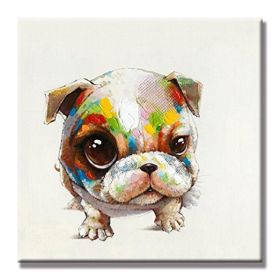 100% Hand Painted  Abstract Oil Painting Wall Art Modern Minimalist Cute Dog Fashion Picture Canvas Home Decor For Living Room No Frame (size: 80x80cm)