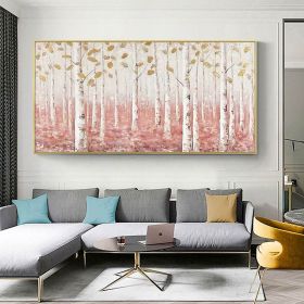 100% Handmade pink flower thick knife landscape modern nordic artwork oil painting for office living room decoration (size: 75x150cm)